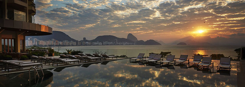 view over the pool on the copacabana beach and bay